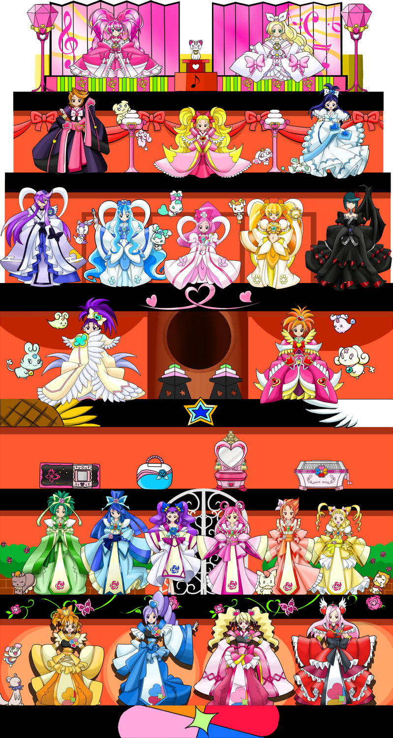 00s 10s 6+girls adapted_costume akimoto_komachi aono_miki bass_clef black_hair blonde_hair blue_hair bob_cut bow butterfly_hair_ornament chiffon_(fresh_precure!) choker choppy chypre_(heartcatch_precure!) coco_(precure_5) coco_(yes!_precure_5) coffret_(heartcatch_precure!) cologne_(heartcatch_precure!) cure_aqua cure_berry cure_black cure_bloom cure_blossom cure_dream cure_egret cure_lemonade cure_marine cure_melody cure_mint cure_moonlight cure_passion cure_peach cure_pine cure_rhythm cure_rouge cure_sunshine cure_white dark_precure everyone flappy foop fresh_precure! futari_wa_precure futari_wa_precure_max_heart futari_wa_precure_splash_star green_hair hair_ornament half_updo hanasaki_tsubomi heartcatch_precure! higashi_setsuna highres hina_ningyou hinamatsuri houjou_hibiki hummy_(suite_precure) hyuuga_saki japanese_clothes jewelry kasugano_urara_(yes!_precure_5) kimono kujou_hikari kurumi_erika long_hair lulun magical_girl mepple milk_(yes!_precure_5) milky_rose mimino_kurumi minamino_kanade minazuki_karen mipple mishou_mai misumi_nagisa momozono_love moop multiple_girls musical_note myoudouin_itsuki natsuki_rin nuts_(precure_5) nuts_(yes!_precure_5) orange_hair pink_bow pink_hair ponytail porun potpourri_(heartcatch_precure!) precure precure_all_stars purple_hair quaver rainbow_order shiny_luminous short_hair single_wing spring_(season) suite_precure syrup_(precure_5) syrup_(yes!_precure_5) tart_(fresh_precure!) tiara treble_clef tsukikage_yuri twintails white_choker wide_ponytail wings yamabuki_inori yes!_precure_5 yes!_precure_5_gogo! yukishiro_honoka yumehara_nozomi