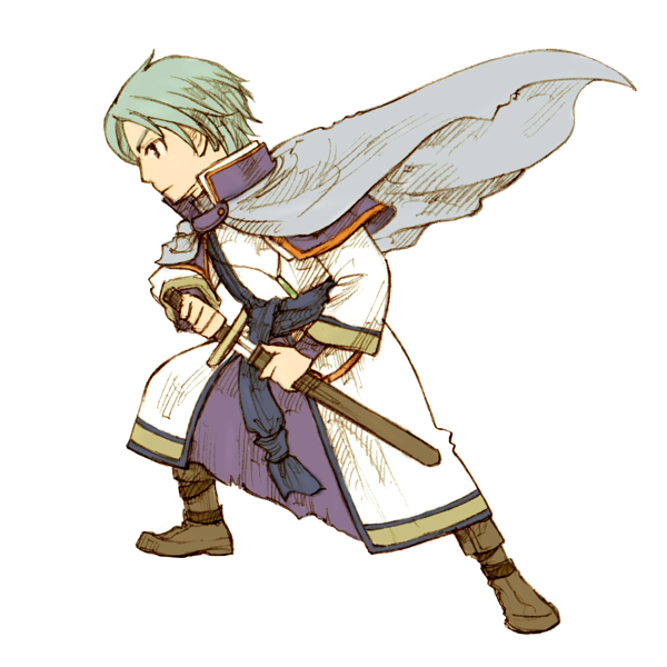 1boy cape fire_emblem fire_emblem:_the_blazing_blade grey_hair male_focus nintendo renault_(fire_emblem) rio-sout simple_background solo sword weapon white_background
