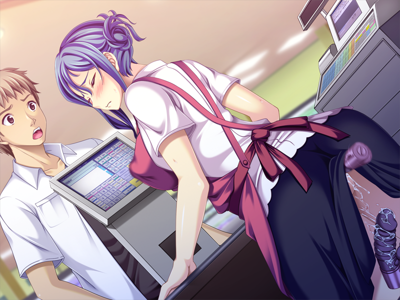 1boy 1girl anal anal_object_insertion aniyome_chijoku_no_time_sale appetite apron blush clerk discreet_vibrator double_penetration covered_erect_nipples closed_eyes game_cg hetero hidden_vibrator humiliation masturbation multiple_penetration object_insertion orgasm public_indecency public_vibrator pussy_juice sex_toy shop text_focus vaginal vaginal_object_insertion vibrator