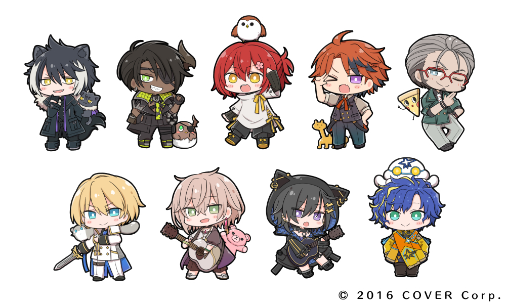&gt;:) 6+boys :d ;) acoustic_guitar animal animal_ears animal_hood animal_on_arm animal_on_head animal_on_shoulder aqua_eyes aragami_oga arm_up arurandeisu astel_leda asymmetrical_jacket beard belt belt_pouch bird bird_on_head black_choker black_coat black_footwear black_gloves black_hair black_jacket black_legwear black_pants black_shirt black_vest blonde_hair blouse blue_eyes blue_hair blue_necktie bodysuit bodysuit_under_clothes boots bracelet brown_footwear brown_pants buttons cat cat_hood chibi choker chungami coat collar collared_jacket collared_shirt copyright_notice creature creature_on_head dark-skinned_male dark_skin diamond_button double-breasted earrings everyone eyepatch facial_hair ferret flower food full_body fur-trimmed_coat fur_trim glasses gloves gold_trim gradient_pants green_eyes green_footwear green_jacket green_necktie grey_hair grey_pants grey_shirt grin guitar hair_between_eyes hair_flower hair_ornament hair_slicked_back hair_strand hairclip half_updo hanasaki_miyabi hand_on_own_chin hand_on_own_hip hand_up hiyamaru holding holding_instrument holding_sword holding_weapon holostars hood hooded_jacket horns instrument jackal_boy jackal_ears jackal_tail jacket jewelry kageyama_shien kanade_izuru kishido_temma kyomu_suzume layered_sleeves legs_apart long_sleeves looking_at_viewer male_focus medium_hair mole mole_under_eye multicolored_hair multiple_boys neck_ribbon necklace necktie nejikirio nekoyama_shien no_bangs o-ring o-ring_choker official_alternate_hairstyle official_art on_head one_eye_closed open_clothes open_jacket open_mouth orange_hair orange_jacket oxfords padded_jacket pants parted_bangs partially_fingerless_gloves pendant pendant_choker pink_hair pizza pleated_shirt pointing pointing_at_self poruneu pouch purple_eyes purple_shirt red-framed_eyewear red_hair red_ribbon ribbon rikka_(holostars) salute shirt shoes short_hair short_over_long_sleeves short_shorts short_sleeves shorts simple_background single_earring single_horn sleeve_cuffs sleeves_past_wrists sleeves_rolled_up smile spanner_(holostars) sparrow spiked_collar spikes stole streaked_hair stuffed_animal stuffed_toy sweater sword teddy_bear teeth thigh_boots thigh_pouch thigh_strap thighhighs turtleneck two-finger_salute two-tone_hair undershirt upper_teeth_only v-shaped_eyebrows vest virtual_youtuber weapon white_background white_footwear white_hair white_jacket white_legwear white_necktie white_pants white_shirt white_sweater yellow_eyes yellow_jacket yellow_ribbon yukoku_roberu