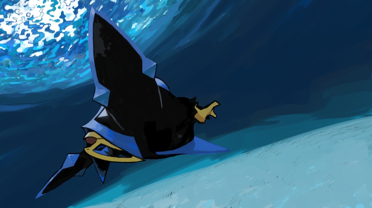 beak bird closed_eyes crown diving emperor_penguin empoleon flippers gen_4_pokemon kochi8i nintendo no_humans ocean open_mouth penguin pokemon solo swimming underwater