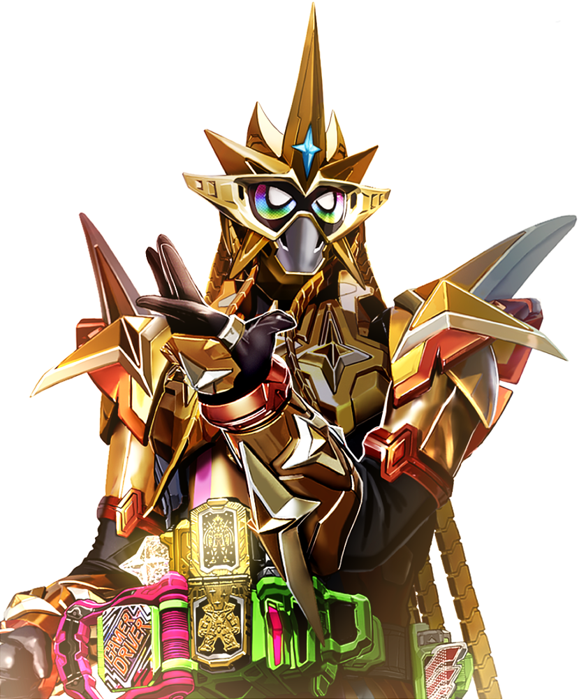1boy armor belt black_bodysuit bodysuit full_armor gamer_driver gold_armor kamen_rider kamen_rider_ex-aid kamen_rider_ex-aid_(hyper_muteki) kamen_rider_ex-aid_(series) male_focus masukudo_(hamamoto_hikaru) multicolored_eyes muteki_gamer pauldrons rainbow_eyes rider_belt shoulder_armor solo standing star_(symbol) tokusatsu