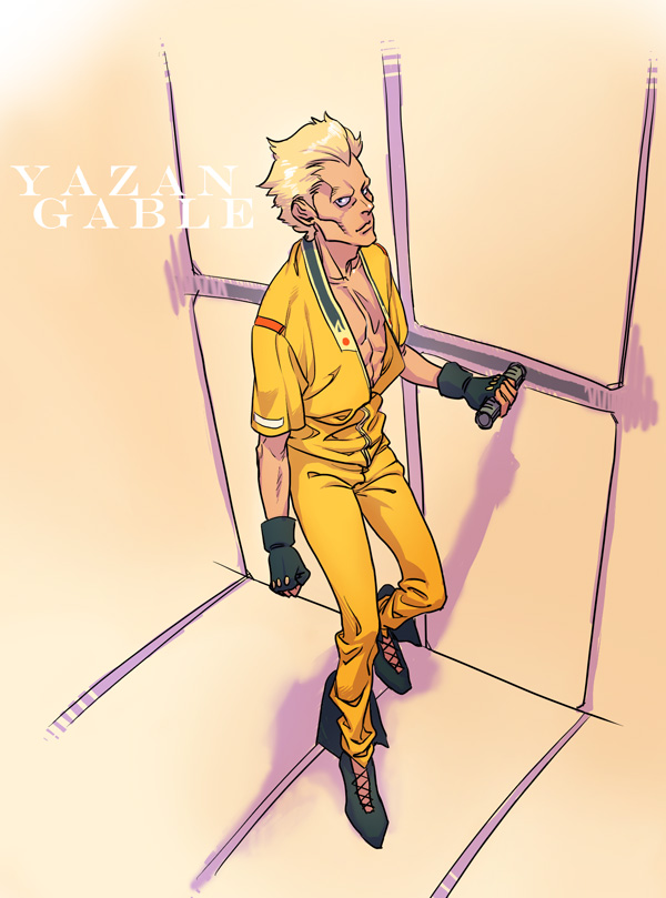 black_gloves blonde_hair character_name gloves gundam jacket male_focus open_clothes open_jacket solo utaco yazan_gable zeta_gundam