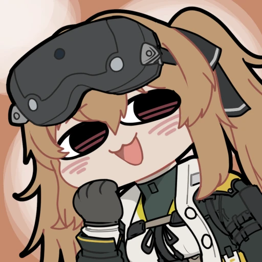1girl :3 black_ribbon brown_hair chibi chinese_commentary girls&#039;_frontline girls&#039;_frontline_2:_exilium hair_ribbon hand_to_own_mouth head-mounted_display jacket lenna_(girls&#039;_frontline_2) long_hair looking_at_viewer madcore official_art open_mouth ribbon second-party_source smug solo tongue tongue_out twintails ump9_(girls&#039;_frontline)