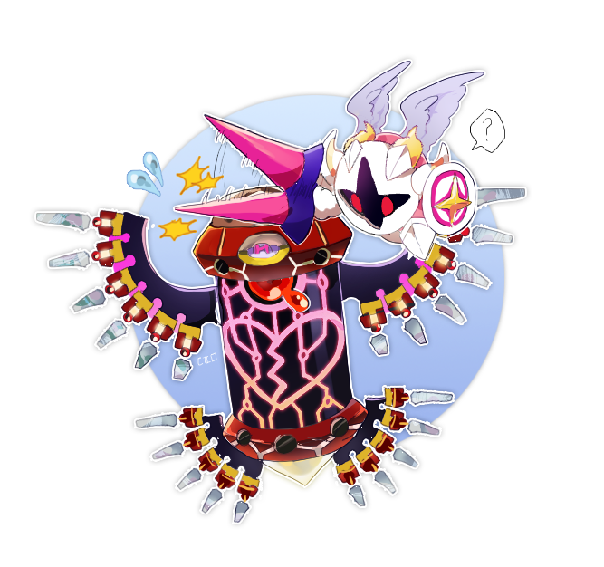 ? flying_sweatdrops galacta_knight heart holding holding_polearm holding_weapon horns kirby:_planet_robobot kirby_(series) lance mask mechanical_wings nintendo no_humans nt_26 polearm red_eyes shield star_dream weapon wings