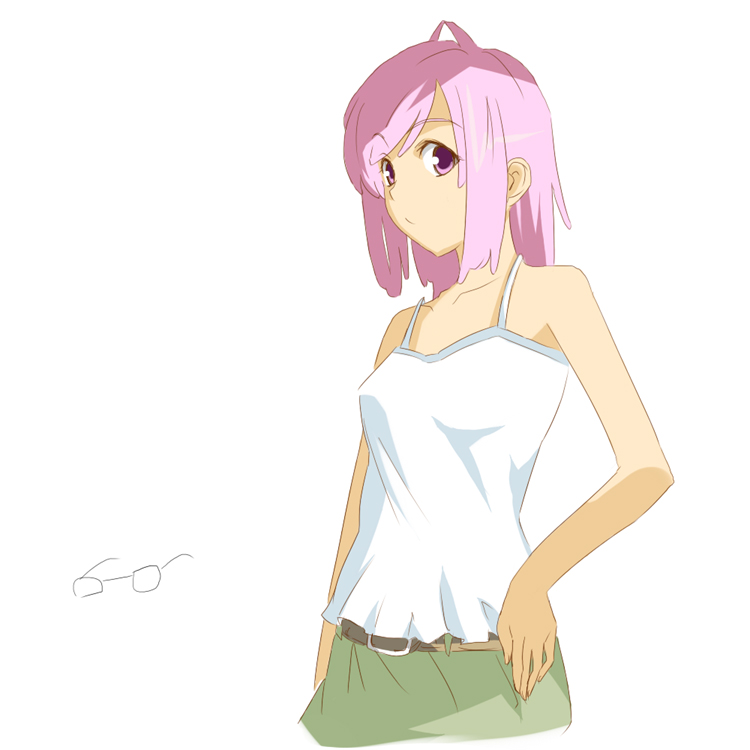 banpresto bare_shoulders belt pink_eyes pink_hair sanbanme_(unimura) skirt solo super_robot_wars tank_top tis_(srw)