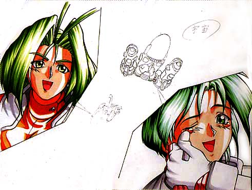 2girls blazing_star crying gloves green_eyes green_hair lowres multiple_girls pulstar spacecraft tagme yamazaki_kaoru_(snk) yamazaki_naomi