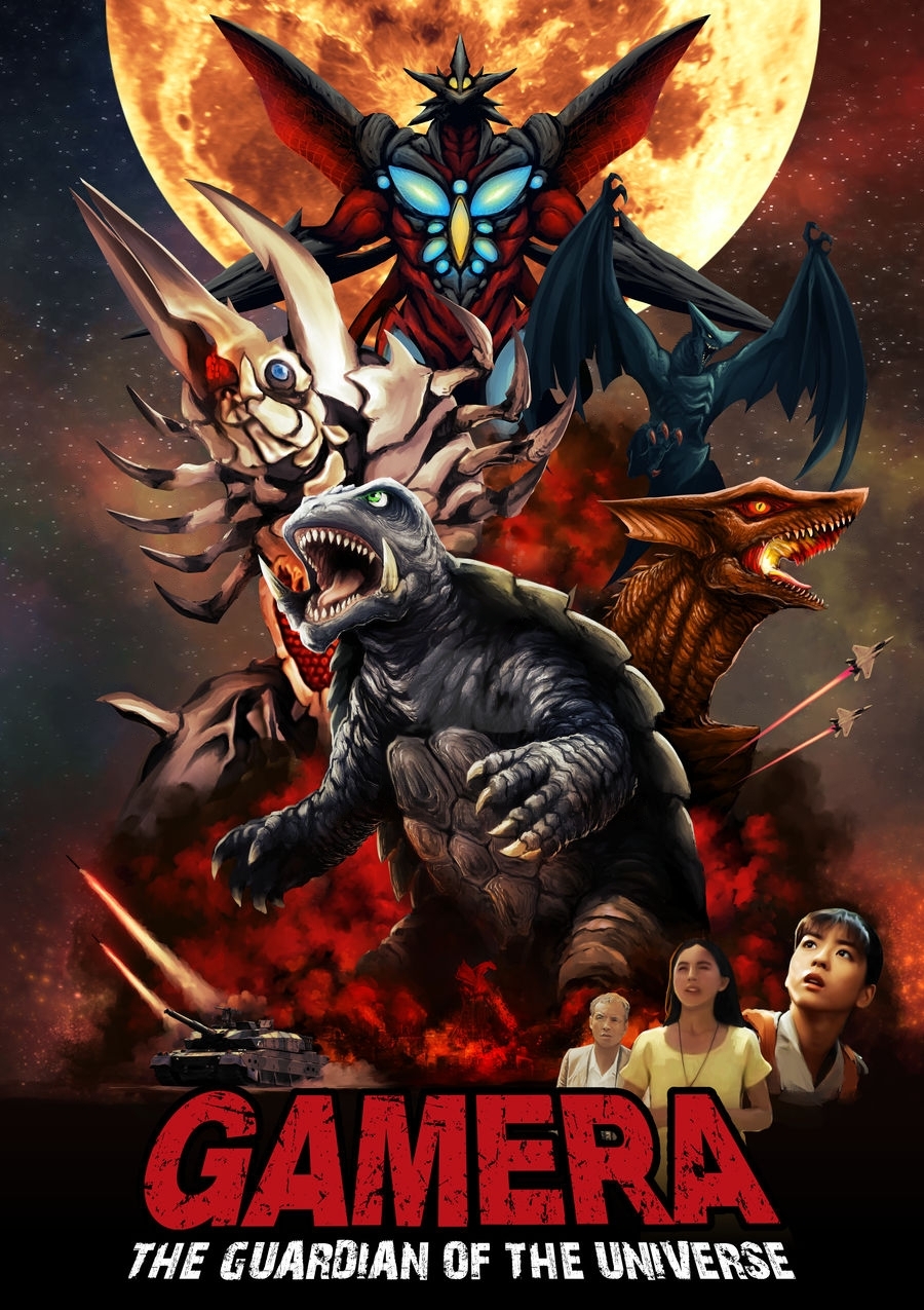 1boy 2girls aircraft airplane alien arm_blade bioluminescence blue_eyes bug colored_sclera daiei_film dual_persona f-15_eagle f-15j fighter_jet full_moon gamera gamera:_guardian_of_the_universe gamera_(series) gamera_2:_attack_of_legion gamera_3:_revenge_of_iris garayann giant giant_monster glowing glowing_eyes glowing_mouth green_eyes gyaos highres hyper_gyaos iris_(gamera) japan_self-defense_force jewelry kaiju kusanagi_asagi legion_(gamera) military military_vehicle missile monster moon motor_vehicle multiple_girls nagamine_mayumi necklace night no_pupils osako_tsutomu red_sclera sky slit_pupils smoke space_monster star_(sky) starry_sky super_gyaos tail tank tentacles turtle tusks type_90_(tank) weapon wings yellow_eyes
