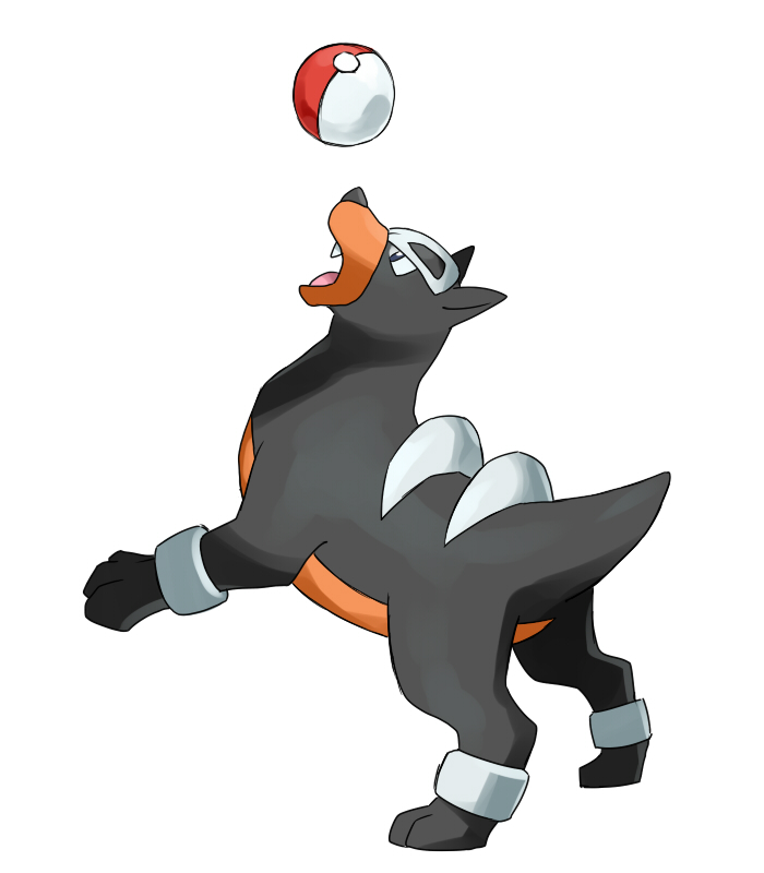 dog gen_2_pokemon good_frog houndour nintendo no_humans poke_ball pokemon pokemon_(creature) simple_background
