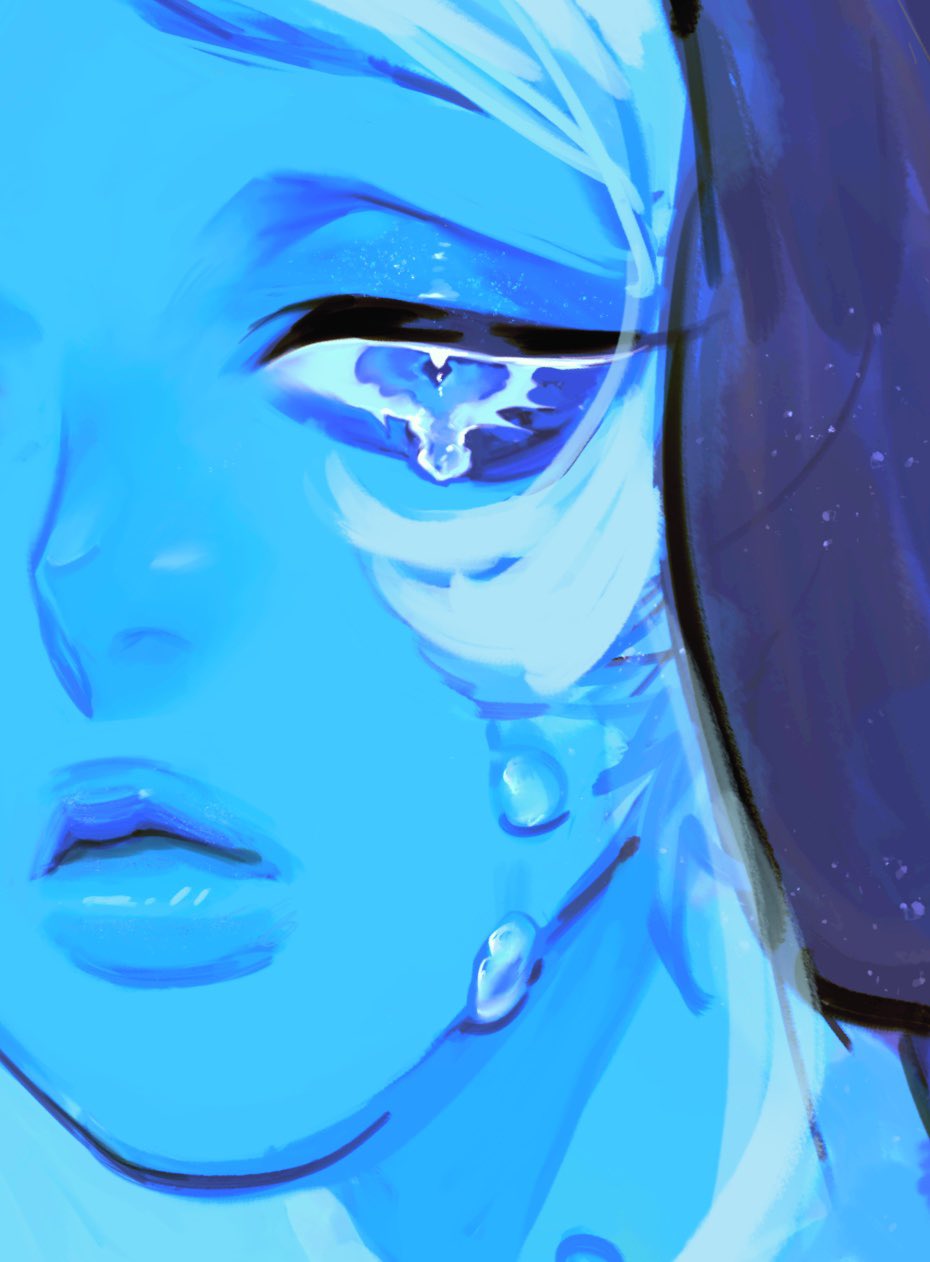 1girl 8h_kt blue_diamond_(steven_universe) blue_eyes blue_skin blue_theme colored_skin commentary crying crying_with_eyes_open highres long_hair solo steven_universe tears white_hair