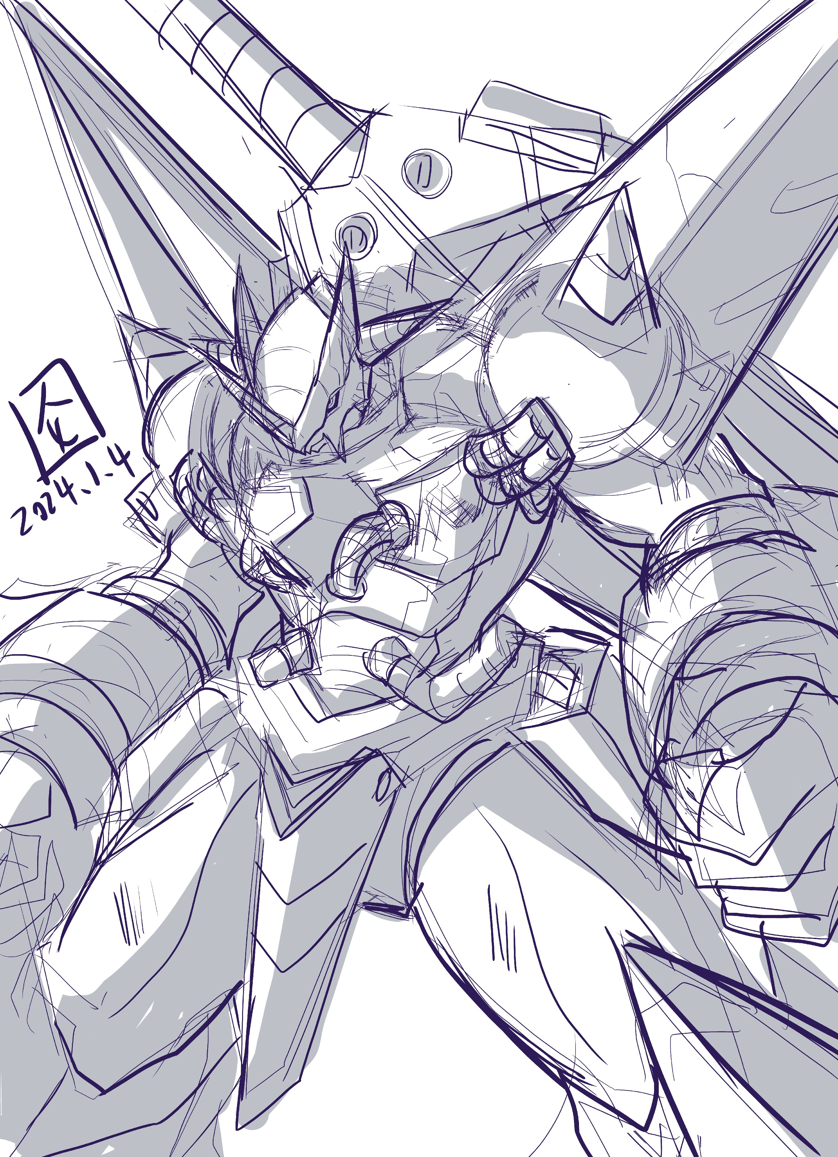 absurdres armor cable digimon digimon_(creature) highres monochrome muscular muscular_male sword victorygreymon weapon