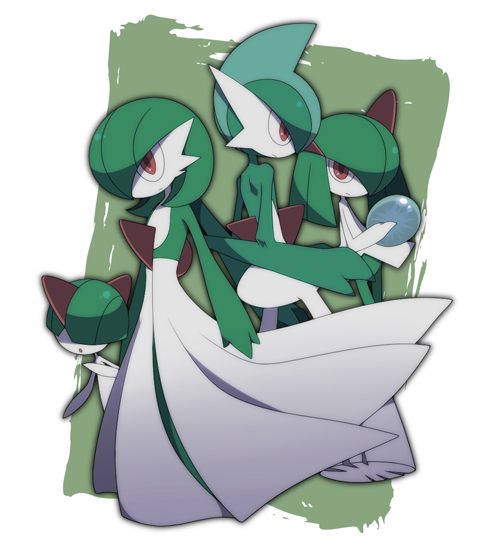 arm_blade bad_id bad_pixiv_id bob_cut colored_skin dawn_stone dress evolution_stone evolutionary_line gallade gardevoir gen_3_pokemon gen_4_pokemon green_hair hair_over_eyes hair_over_one_eye horns kirlia multicolored_skin nintendo pokemon pokemon_(creature) ralts red_eyes sg_(suuchan) sidelocks simple_background two-tone_skin weapon white_dress white_skin