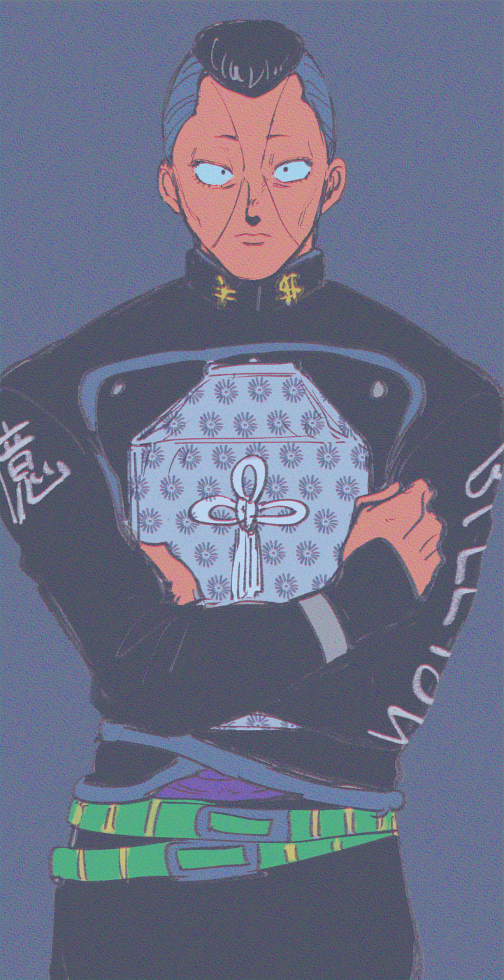 1boy belt black_hair closed_mouth commentary diamond_wa_kudakenai dollar_sign green_belt highres jojo_no_kimyou_na_bouken nijimura_okuyasu oniyama831 school_uniform solo straight-on yen_sign