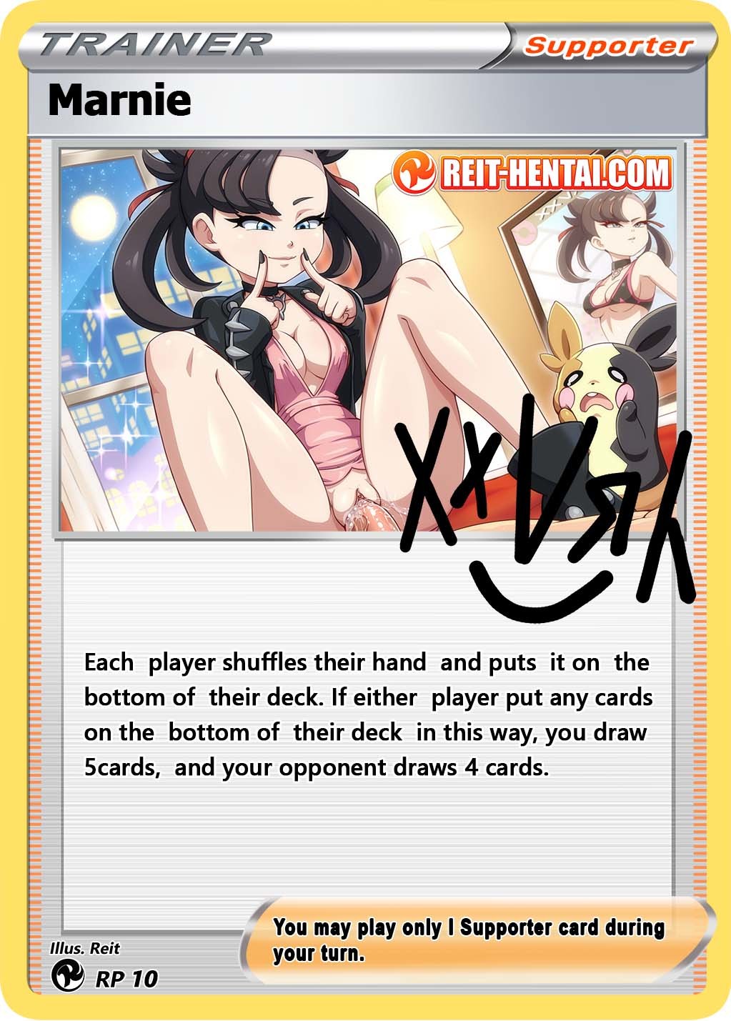 1boy 1girl artist_name black_choker black_hair black_jacket black_nails black_sports_bra breasts card_(medium) choker closed_mouth clothes_lift commentary cowgirl_position cum cum_in_pussy cum_overflow derivative_work dress dress_lift english_commentary english_text fingersmile full_moon gen_8_pokemon green_eyes hair_ribbon hetero highres hotel_room jacket juxtaposition looking_at_another looking_down m_legs marnie_(pokemon) medium_breasts moon morpeko morpeko_(full) night night_sky nintendo penis performance_juxtaposition pink_dress pokemon pokemon_(creature) pokemon_swsh pussy reit ribbon signature sky smile sports_bra spread_legs straddling television thighs trading_card twintails uncensored vaginal window