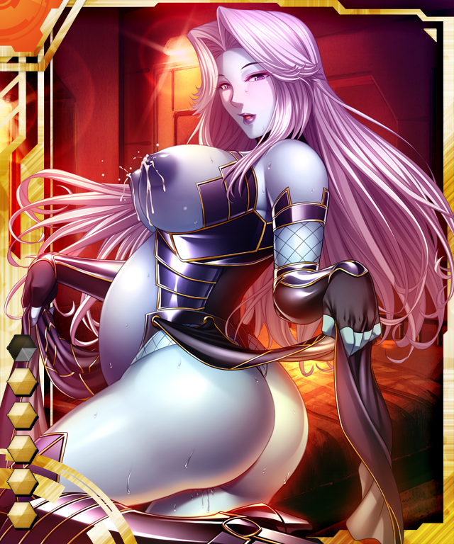 00s 1girl alberta_(taimanin_asagi) ass bed blue_skin breasts card_(medium) card_(orange-ur) card_(ur) colored_skin female_focus kokonoki_nao lactation large_breasts long_hair looking_at_viewer milk navel nipples no_bra pregnant purple_eyes room silver_hair solo sweat taimanin_(series) taimanin_asagi taimanin_asagi_battle_arena_all_card_gallery taimanin_asagi_kessen_arena