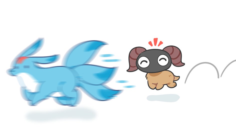 carbuncle_(final_fantasy) chibi creature fenrishion final_fantasy final_fantasy_xiv motion_blur multiple_tails no_humans notice_lines running simple_background smile tail white_background yan_(final_fantasy)