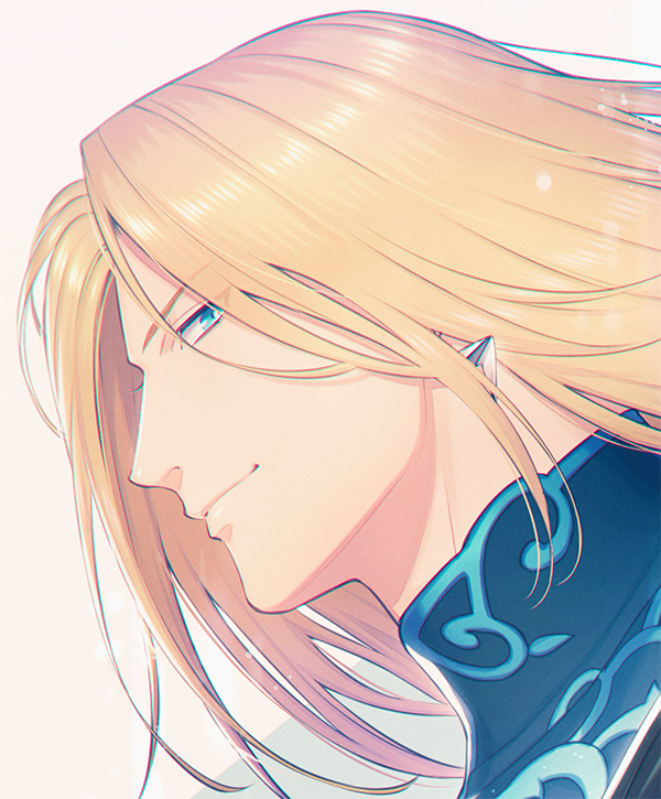1boy blonde_hair blue_eyes earrings from_side jewelry kuren long_hair looking_at_viewer male_focus nikaidou_benimaru portrait simple_background smirk solo the_king_of_fighters