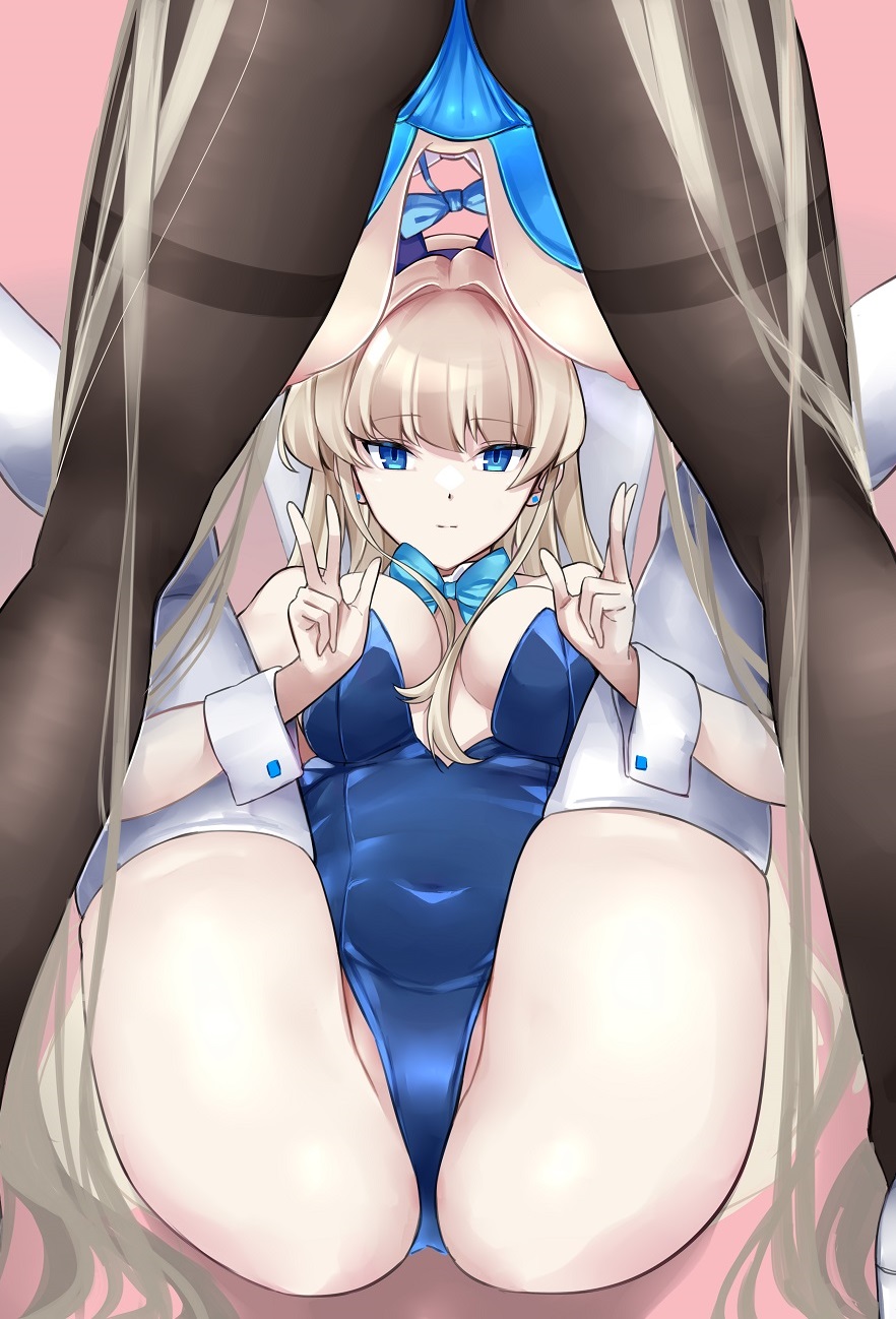 2girls animal_ears ass asuna_(blue_archive) asuna_(bunny)_(blue_archive) bare_shoulders between_breasts between_legs black_pantyhose blonde_hair blue_archive blue_eyes bow bowtie breasts cameltoe covered_navel double_w earrings fake_animal_ears hanging_breasts highres jewelry large_breasts leotard light_brown_hair long_hair looking_at_viewer lower_body multiple_girls nipples pantyhose playboy_bunny rabbit_ears rapapa spread_legs thighband_pantyhose thighhighs toki_(blue_archive) toki_(bunny)_(blue_archive) very_long_hair view_between_breasts view_between_legs w white_thighhighs wrist_cuffs