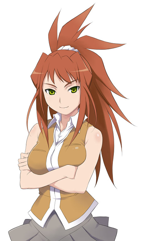 00s crossed_arms green_eyes long_hair maruto! my-hime ponytail red_hair school_uniform solo sugiura_midori