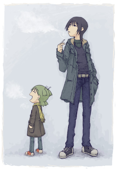 androgynous child cigarette emoncake. gender_request koiwai_yotsuba reverse_trap smoking torako_(yotsubato!) winter yotsubato!