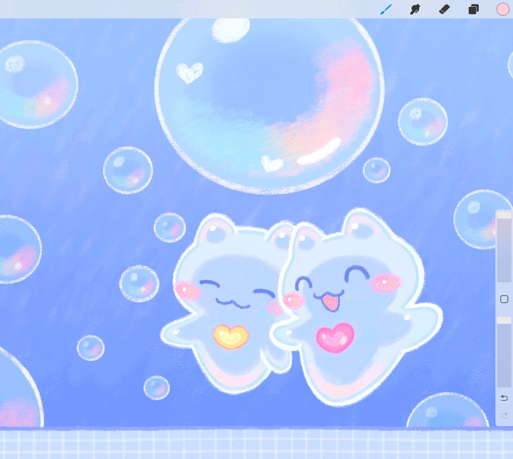 animal animal_focus art_program_in_frame blush_stickers bubble closed_eyes commentary english_commentary happy heart highres mogumu no_humans open_mouth original pastel_colors sea_angel sea_slug smile yume_kawaii