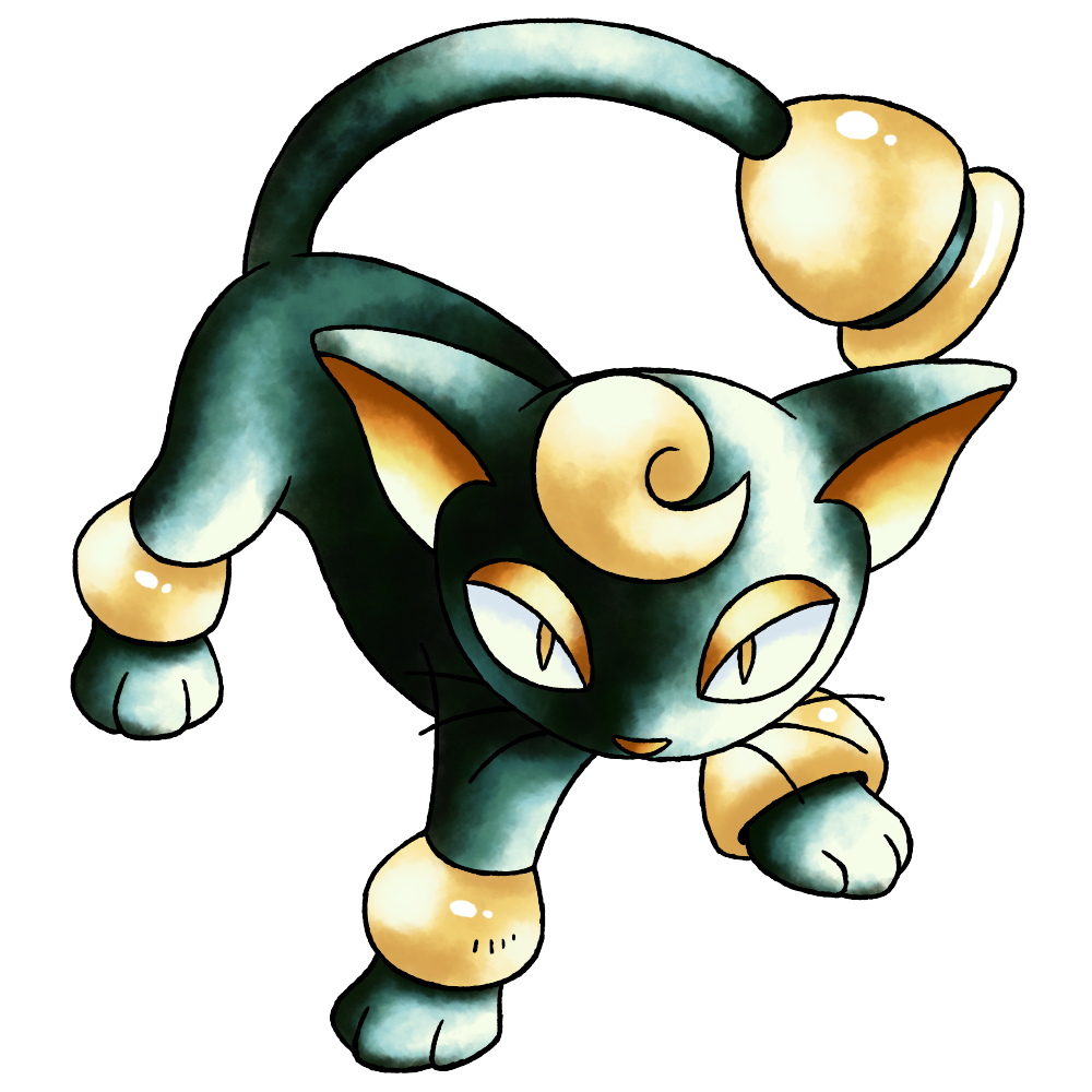 bangle bell bellrun black_cat black_fur blonde_hair bracelet cat derivative_work eyeshadow full_body half-closed_eyes jewelry looking_at_viewer makeup nintendo no_humans no_mouth official_style pokemon pokemon_(creature) pokemon_focus pokemon_gsc_(prototype) prototype_design raciebeep sanpaku simple_background solo standing sugimori_ken_(style) tachi-e tail tail_bell tail_ornament transparent_background watercolor_effect whiskers yellow_eyes yellow_eyeshadow