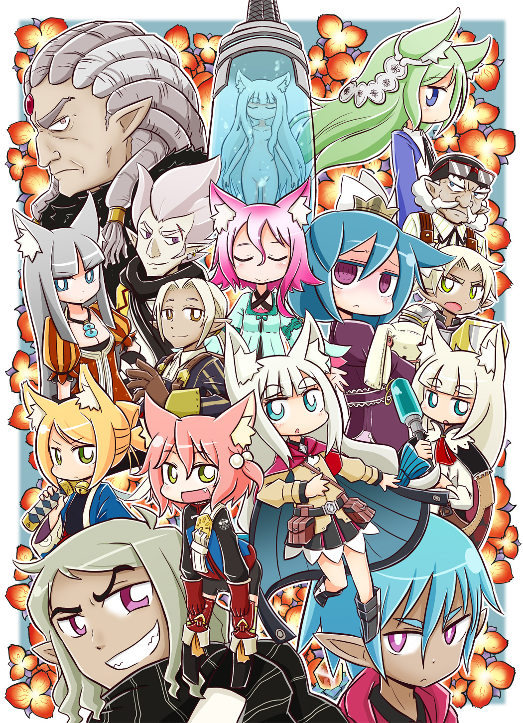 6+boys 6+girls 7th_dragon_(series) 7th_dragon_2020 7th_dragon_2020-ii :&lt; :d animal_ear_fluff animal_ears arietta_(7th_dragon) armor bell belt belt_buckle bike_shorts black_bodysuit black_footwear black_jacket black_ribbon black_shorts black_skirt blonde_hair blue_cape blue_dress blue_eyes blue_hair blue_jacket blush bodysuit boots breastplate breasts brown_eyes brown_jacket buckle cape cat_ears character_request chitrine_(7th_dragon) cleavage closed_mouth collared_shirt commentary_request convenient_censoring crown dark-skinned_male dark_skin dreadlocks dress dress_shirt ear_piercing eustis_(7th_dragon) eyewear_on_head fang fighter_(7th_dragon) floating_hair flower green_eyes green_hair grey_hair grin groin hair_between_eyes hair_bobbles hair_censor hair_ornament hair_over_breasts harukara_(7th_dragon) highres holding holding_sword holding_weapon ikurakun_(7th_dragon) jacket jingle_bell juliet_sleeves katana knee_boots long_hair long_sleeves mage_(7th_dragon) marina_(7th_dragon_2020-ii) mini_crown momomeno_(7th_dragon) multiple_boys multiple_girls naga_u namuna_(7th_dragon) neck_bell neck_ribbon nude one_side_up open_mouth orange_flower over-rim_eyewear pauldrons piercing pink_hair pointy_ears princess_(7th_dragon) profile puffy_long_sleeves puffy_short_sleeves puffy_sleeves purple_eyes purple_jacket red-framed_eyewear red_dress ribbon ringed_eyes rogue_(7th_dragon) samurai_(7th_dragon) semi-rimless_eyewear sheath sheathed shirt short_eyebrows short_sleeves shorts shoulder_armor skirt small_breasts smile striped_clothes striped_shirt striped_thighhighs stuffed_animal stuffed_rabbit stuffed_toy sword thick_eyebrows thighhighs thighhighs_under_boots v-shaped_eyebrows vertical-striped_clothes vertical-striped_shirt very_long_hair water weapon white_belt white_hair white_shirt