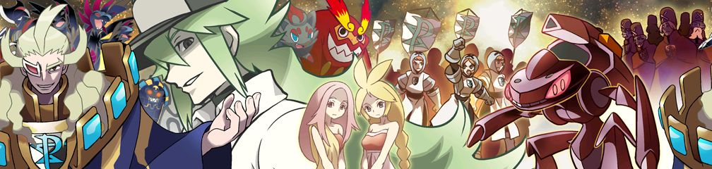 3girls 6+boys anthea_(pokemon) ariga_hitoshi arm_up banner baseball_cap beard bisharp blonde_hair blue_eyes cofagrigus concordia_(pokemon) darmanitan darmanitan_(standard) facial_hair gen_5_pokemon genesect ghetsis_(pokemon) gloves glowing glowing_eyes green_hair grey_eyes grey_gloves grey_shirt grin hat hood hood_up hydreigon legendary_pokemon long_hair multiple_boys multiple_girls mustache mythical_pokemon n_(pokemon) nintendo official_art orange_hair pink_hair pokemon pokemon_(creature) pokemon_bw red_eyes robe sharp_teeth shirt smile team_plasma team_plasma_grunt team_plasma_logo team_plasma_uniform teeth third-party_source v-shaped_eyebrows vest white_hair white_shirt white_vest zinzolin_(pokemon)