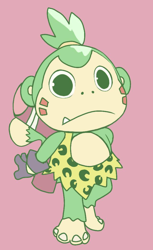 digimon digimon_(creature) fang koemon looking_at_viewer monkey pink_background simple_background