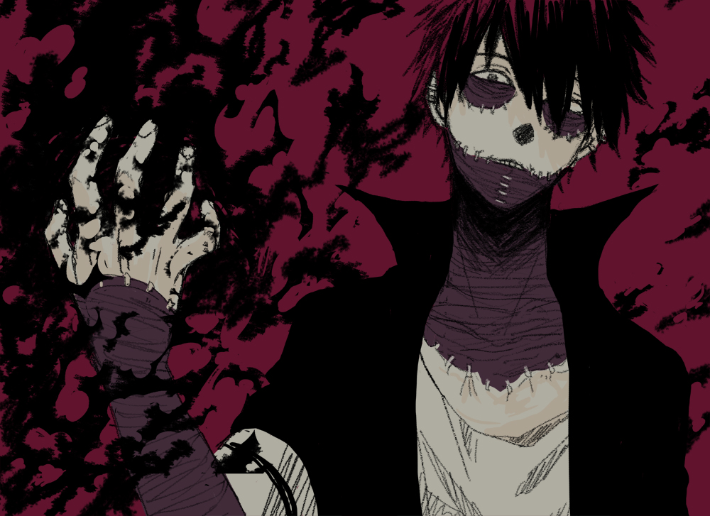 1boy boku_no_hero_academia burn_scar cheek_piercing dabi_(boku_no_hero_academia) eye_piercing face_piercing fire male_focus monotsuki piercing scar scar_on_arm scar_on_face short_hair spiked_hair stitches