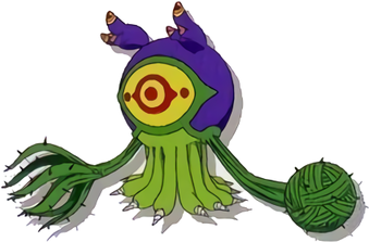 algomon algomon_child antennae digimon digimon_(creature) floating lowres monster multicolored_eyes official_art red_eyes simple_background solo spikes tentacles white_background yellow_eyes
