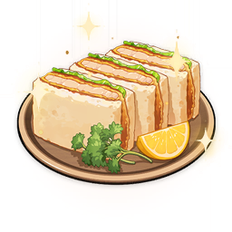 artist_request bread commentary english_commentary flower food food_focus fruit game_cg genshin_impact leaf lemon lemon_slice lettuce lowres meat no_humans official_art parsley plate raw_fish sandwich sliced_meat still_life third-party_source katsu_(food) transparent_background