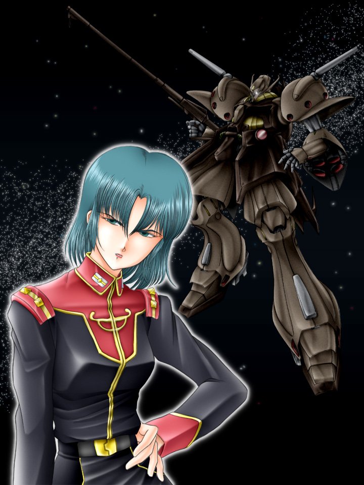bad_id bad_pixiv_id blue_eyes blue_hair gabthley gundam mecha military military_uniform mouar_pharaoh robot short_hair solo space zeta_gundam zummy