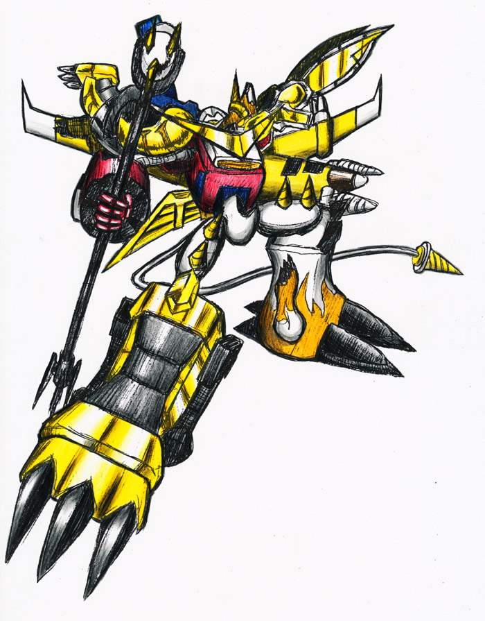 armor claws digimon digimon_(creature) drill fusion microphone shoutmon_x7 solo spikes tail