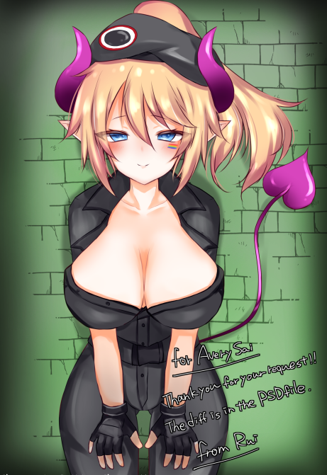 1girl averysai breasts cosplay demon_horns demon_tail english_text gloves horns indie_virtual_youtuber large_breasts non-web_source rainbow_six tail thick_thighs thighs virtual_youtuber