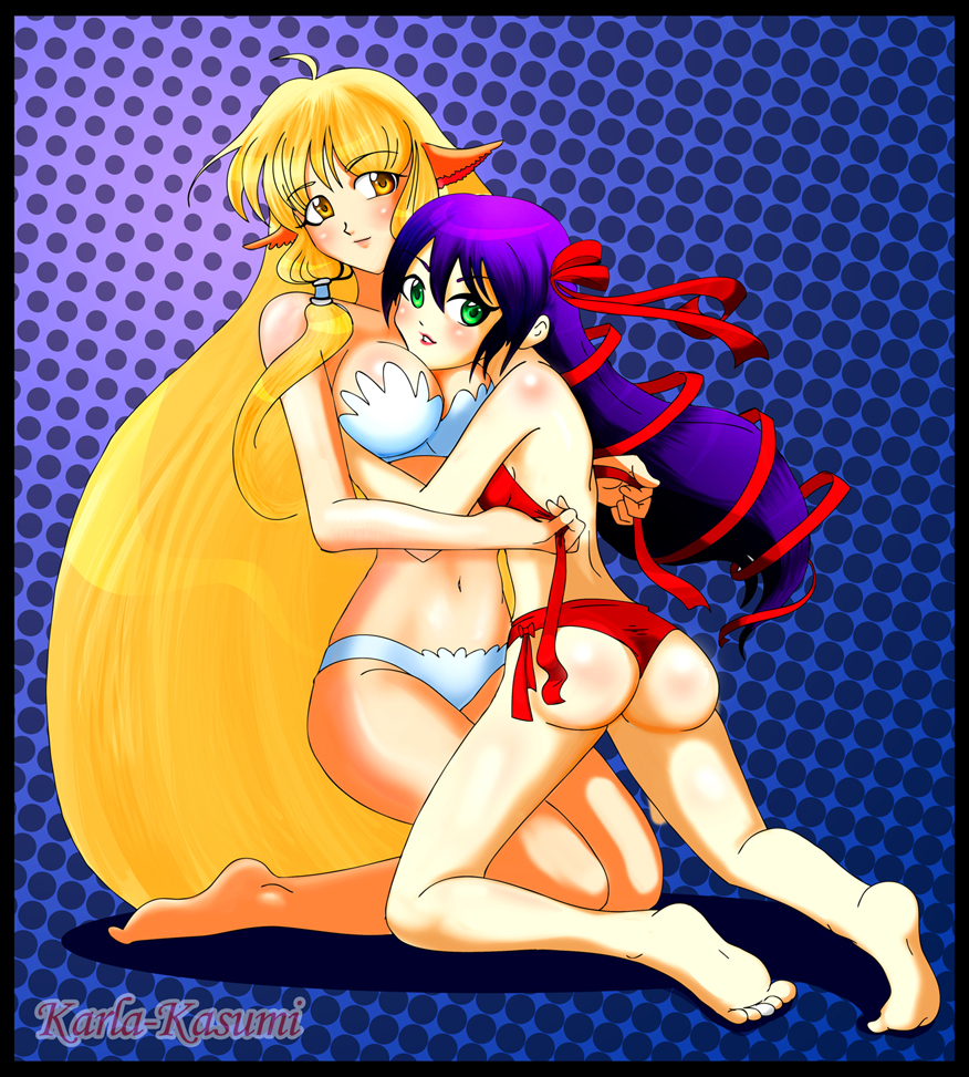 00s al_azif_(demonbane) bikini chii clamp crossover demonbane elf nitroplus panties pointy_ears swimsuit thong underwear yuri