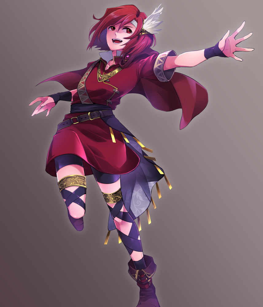 1boy boots fire_emblem fire_emblem:_new_mystery_of_the_emblem fire_emblem:_shadow_dragon headband male_focus nintendo red_eyes red_hair smile solo xane_(fire_emblem)
