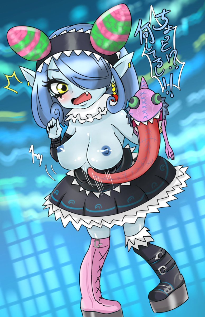 appmon chameleon digimon digimon_universe:_appli_monsters dress ear_piercing earrings highres jewelry long_hair mienumon nail_polish one_eye_covered piercing puppet tiara