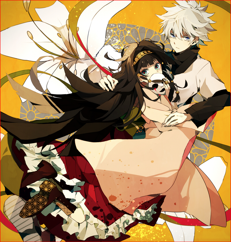 1girl 2boys alluka_zoldyck black_hair brother_and_sister brothers hairband hunter_x_hunter killua_zoldyck long_hair male_focus multiple_boys sagatsu_(miicat) satsuki_(miicat) siblings sketch trap white_hair
