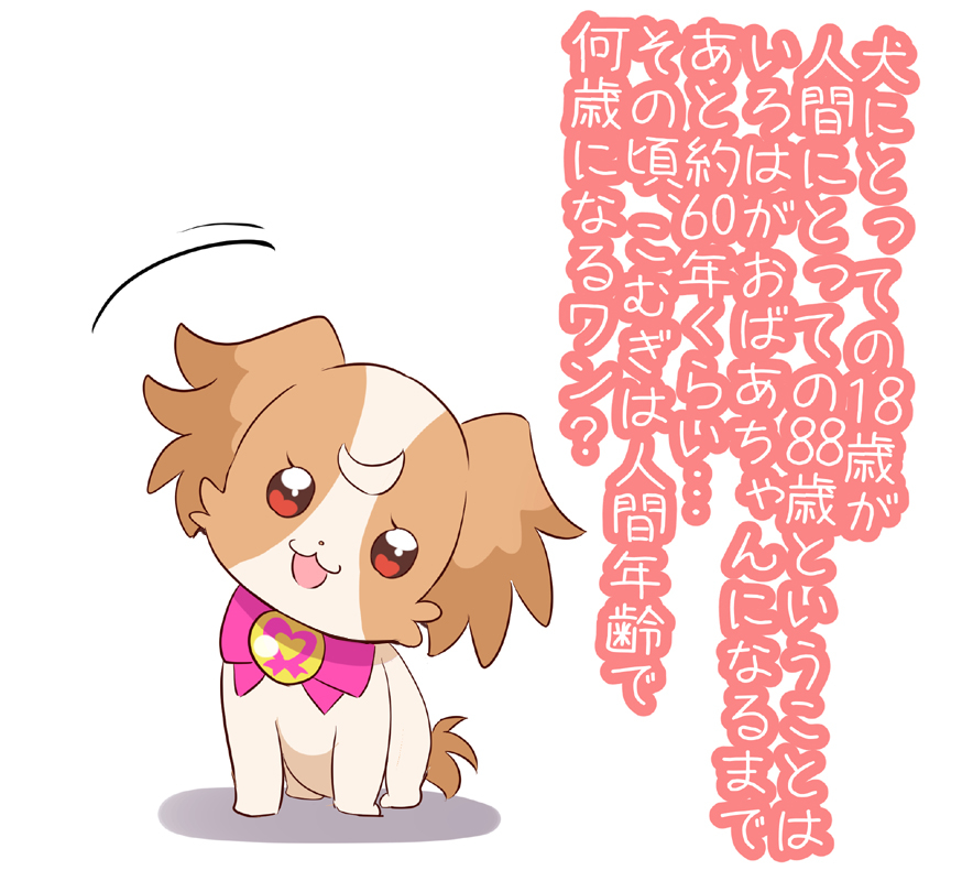 1girl :3 bowtie dog inukai_komugi inukai_komugi_(dog) mitumi_mira open_mouth pink_bow pink_bowtie precure red_eyes solo white_background wonderful_precure!