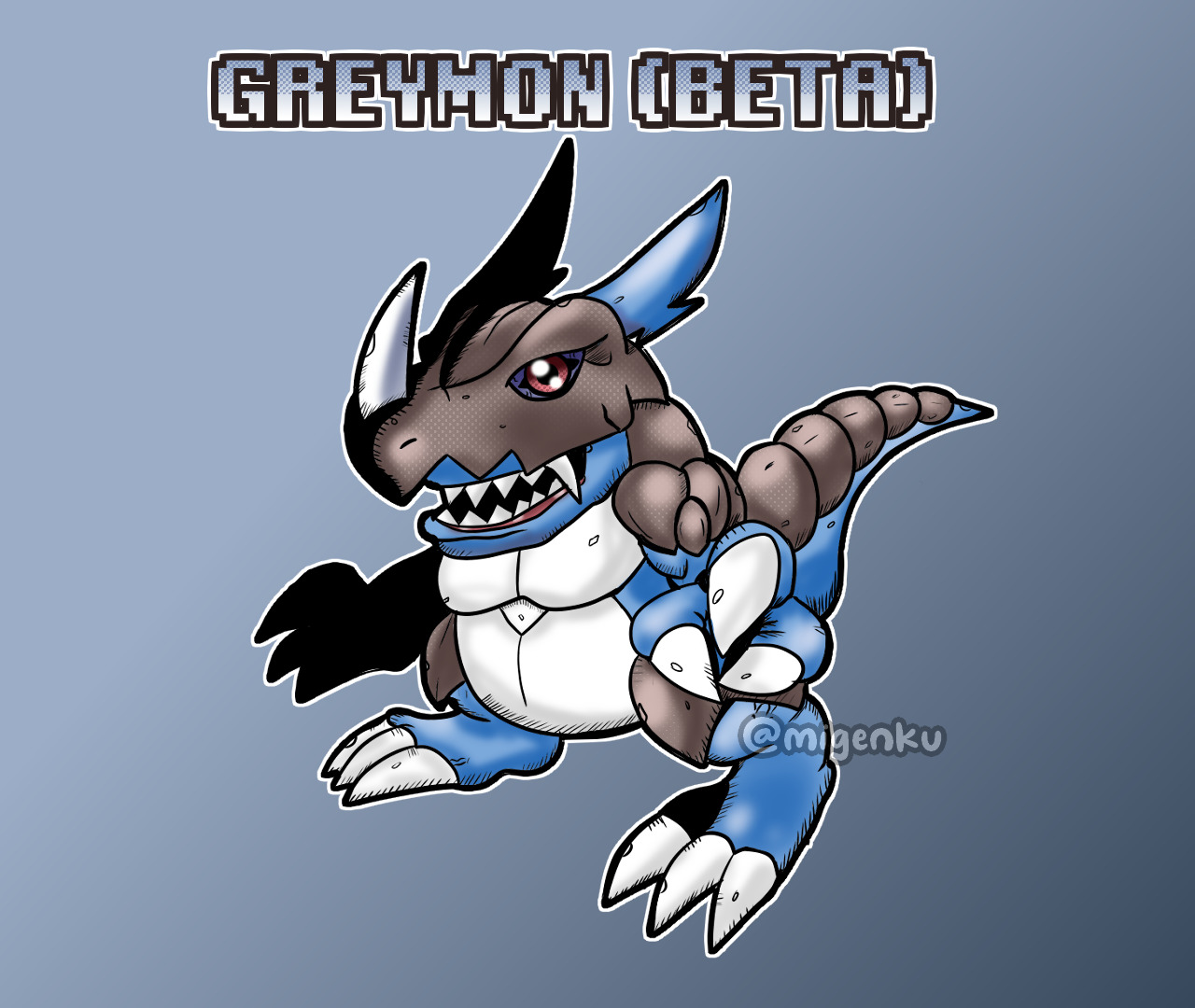 beta_digimon claws digimon digimon_(creature) greymon looking_at_viewer red_eyes solo tail