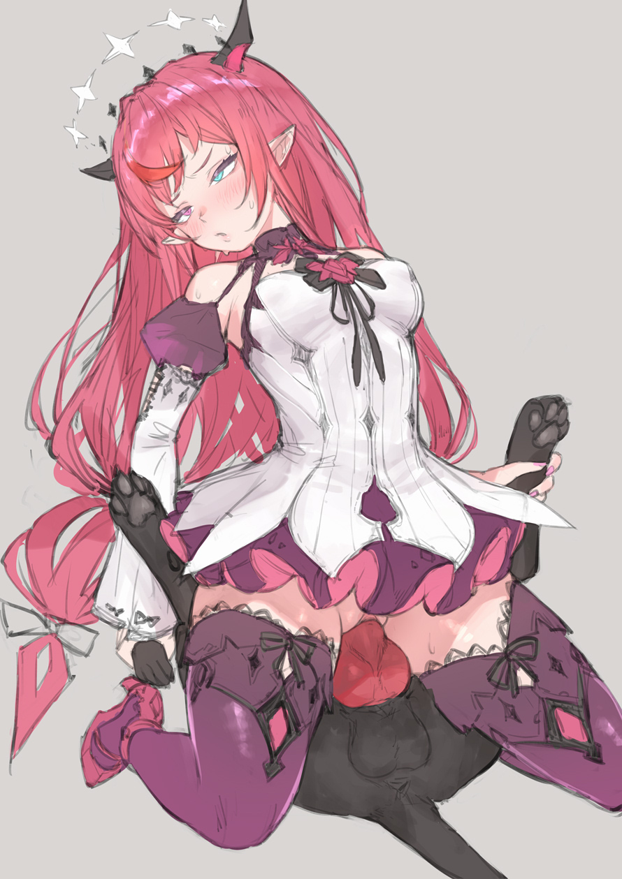 1girl :o animal_penis anonymous_artist artist_request bestiality black_bow blue_eyes blush bottomless bow breasts clothing_cutout cross-eyed dog double-parted_bangs double_halo dress furrowed_brow halo head_tilt heterochromia highres hololive hololive_english horns irys_(hololive) juliet_sleeves kneeling knotted_penis lace long_hair long_sleeves medium_breasts multicolored_dress multicolored_eyes multicolored_hair nail_polish no_panties open_mouth pawpads penis pink_eyes pink_hair pink_nails pointy_ears puffy_sleeve_cuffs puffy_sleeves purple_thighhighs pussy red_hair riding sex shoes short_dress shoulder_cutout simple_background sitting streaked_hair sweat sweatdrop testicles thighhighs uncensored vaginal virtual_youtuber white_background white_dress wide_sleeves