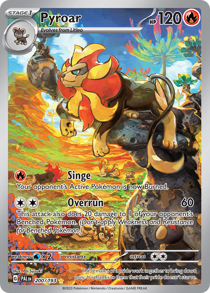 artist_name blue_eyes blue_sky card_(medium) character_name closed_mouth cloud company_name copyright_name copyright_notice english_text evolutionary_line gen_6_pokemon litleo lying nintendo official_art on_stomach outdoors po-sozuki pokemon pokemon_(creature) pokemon_card pokemon_focus pokemon_tcg pyroar pyroar_(female) pyroar_(male) sky smile solo_focus third-party_source trading_card tree