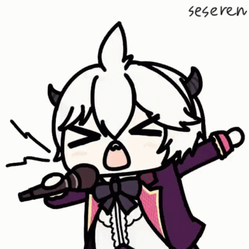 &gt;_&lt; 1girl animated animated_gif azur_lane lowres microphone music open_mouth seseren sharp_teeth singing teeth u-110_(azur_lane) u-110_(garnished_supershark)_(azur_lane)