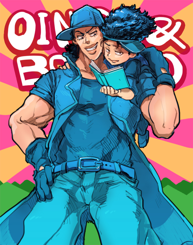 2boys bad_id bad_pixiv_id black_hair blue_hair boingo book brothers chocoblood hat jojo_no_kimyou_na_bouken male_focus multiple_boys oingo siblings