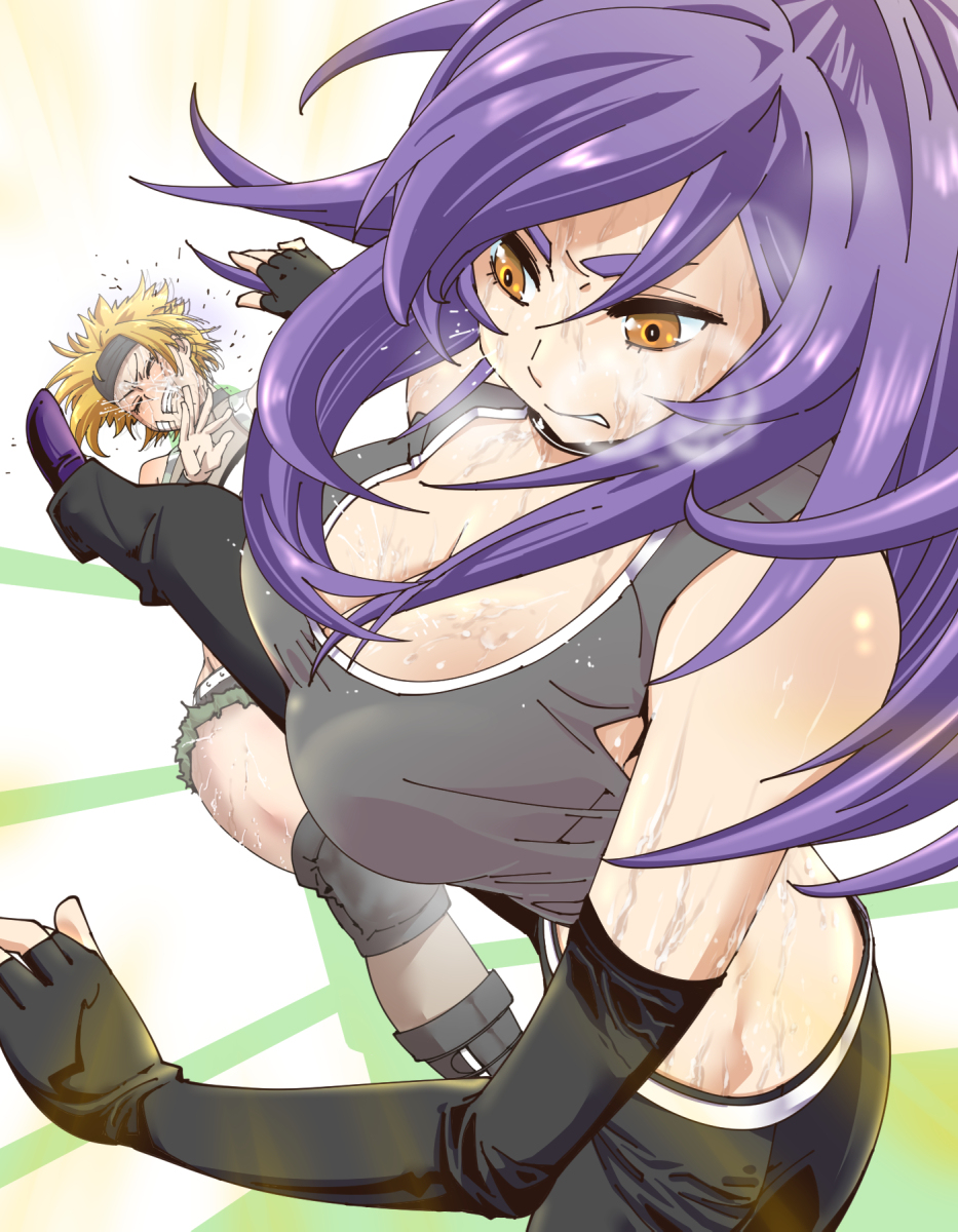 2girls catfight fuuta highres ichinose_shiori multiple_girls pants ring_dream sweat sweatdrop tagme wrestling