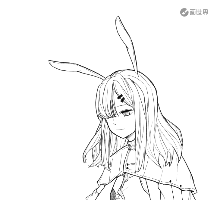 1girl animal_ears animated animated_gif arknights closed_eyes closed_mouth fading frostnova_(arknights) greyscale hair_ornament hair_over_one_eye hairclip jacket medium_hair monochrome one_eye_covered portrait solo wangchuan watermark