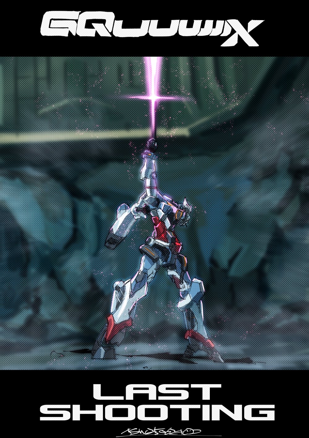 a_baoa_qu arm_up as&#039;maria battle_damage beam_rifle damaged energy_beam energy_gun firing firing_into_the_air gquuuuuux gundam gundam_gquuuuuux headless highres holding laser last_shooting mecha mobile_suit mobile_suit_gundam robot scene_reference science_fiction solo standing thrusters weapon