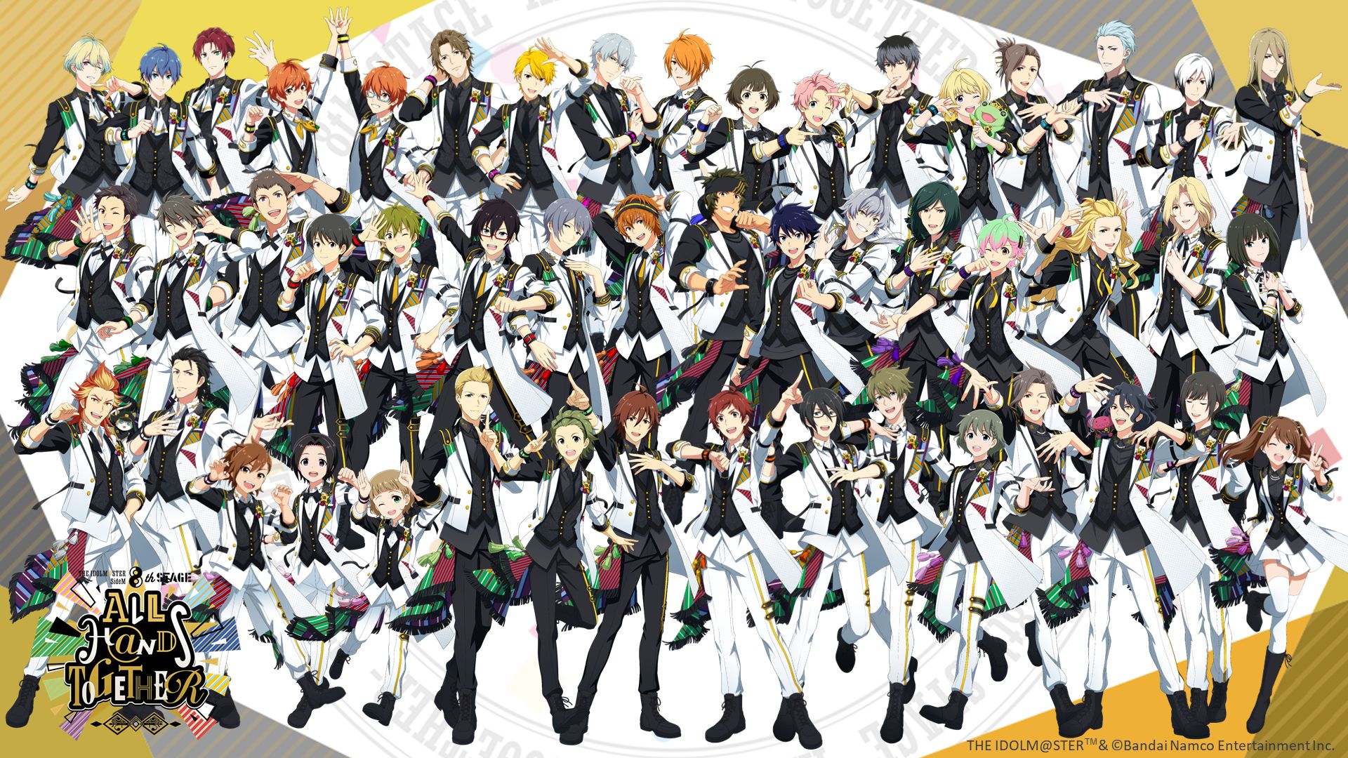 6+boys ahoge akai_suzaku akiyama_hayato akizuki_ryo akuno_hideo amagase_touma amamine_shu animal animal_on_shoulder aoi_kyosuke aoi_yusuke asselin_bb_ii beit_(idolmaster) black_hair blonde_hair boots braid brothers brown_hair c.first_(idolmaster) cafe_parade_(idolmaster) cat cat_on_shoulder child copyright_name dramatic_stars_(idolmaster) enjoji_michiru f-lags_(idolmaster) frame_(idolmaster) full_body fuyumi_jun glasses green_eyes green_hair grey_hair hair_between_eyes hanamura_shoma hanazono_momohito hazama_michio high_five high_x_joker_(idolmaster) highres himeno_kanon idol idolmaster idolmaster_side-m ijuuin_hokuto iseya_shiki jupiter_(idolmaster) kabuto_daigo kaerre kagura_rei kamiya_yukihiro kashiwagi_tsubasa kimura_ryu kitamura_sora kiyosumi_kuro kizaki_ren koron_chris kurono_genbu kuzunoha_amehiko legenders_(idolmaster) long_hair maita_rui male_focus mayumi_eishin mitarai_shouta mizushima_saki mofumofuen_(idolmaster) multicolored_hair multiple_boys nekoyanagi_kirio nyako_(idolmaster) official_art okamura_nao one_eye_closed open_mouth orange_hair pierre_bichelberger pink_hair red_hair s.e.m_(idolmaster) sai_(idolmaster) sakaki_natsuki sakuraba_kaoru shingen_seiji shinonome_soichiro siblings smile streaked_hair stuffed_animal stuffed_frog stuffed_toy tachibana_shiro_(idolmaster) taiga_takeru takajo_kyoji tendo_teru the_kogado_(idolmaster) tsukumo_kazuki tsuzuki_kei twins twintails uzuki_makio wakazato_haruna watanabe_minori yamashita_jiro