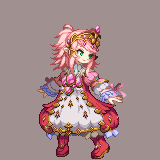 10s 1girl bad_id bad_pixiv_id blue_eyes boots closed_mouth dress female_focus final_fantasy final_fantasy_xiv full_body grey_background high_ponytail lalafell long_hair long_sleeves looking_away looking_to_the_side lowres nanamo_ul_namo pink_hair pink_ribbon pixel_art pointy_ears ponytail red_boots ribbon shirokuro_(oyaji) sidelocks simple_background sleeves_past_wrists smile solo standing tiara